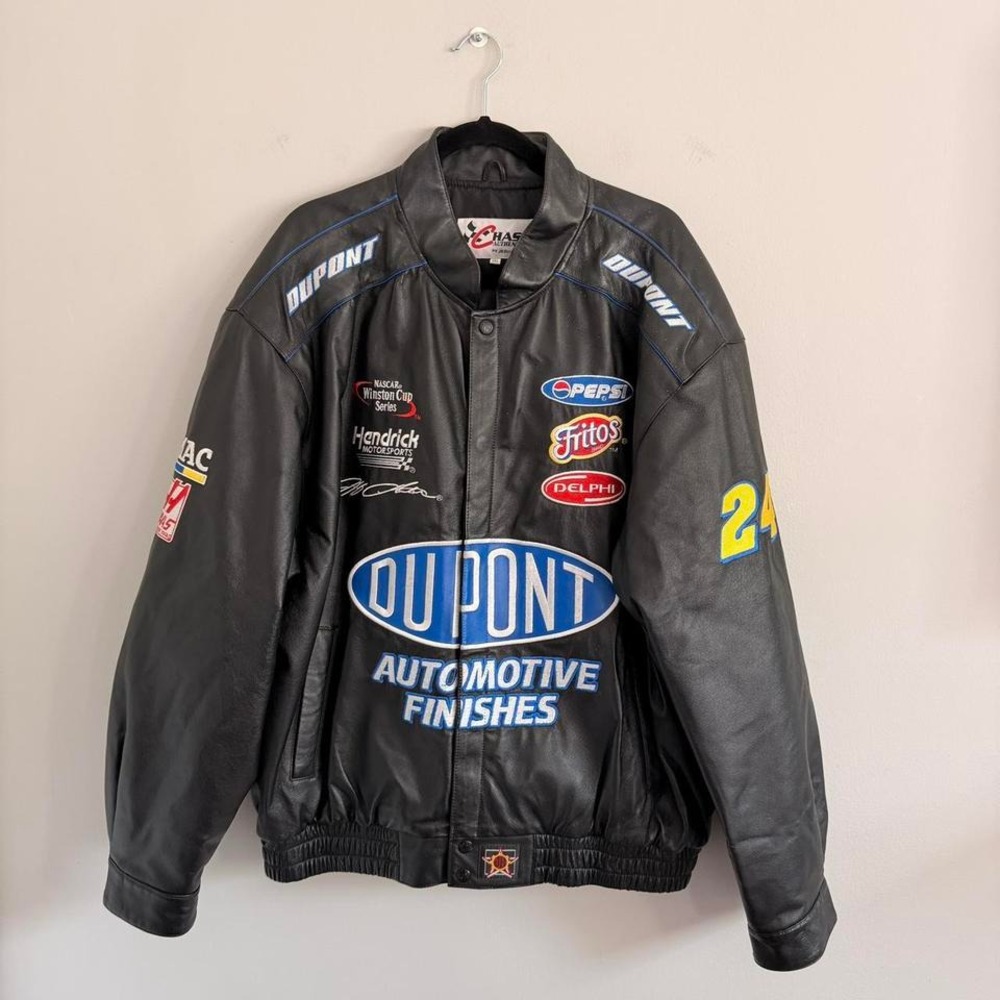 VINTAGE BLACK CHASE AUTHENTICS JEFF GORDON DUPOINT‎ LEATHER RACING JACKET